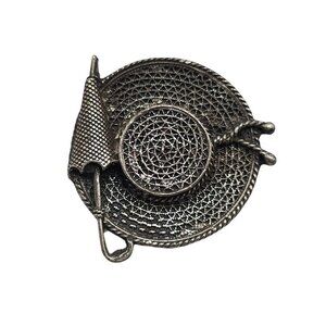 Vintage Silver Tone Hat Umbrella Brooch Pin With Intricate Mesh Design